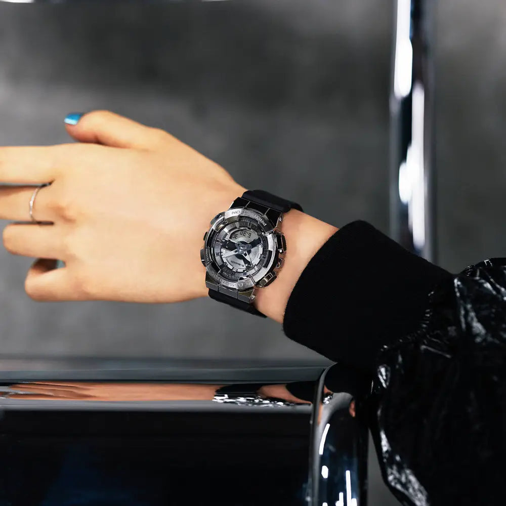 Casio G-Shock Analog Digital GM-S110-1ADR Silver Dial Stainless Steel Women's Watch