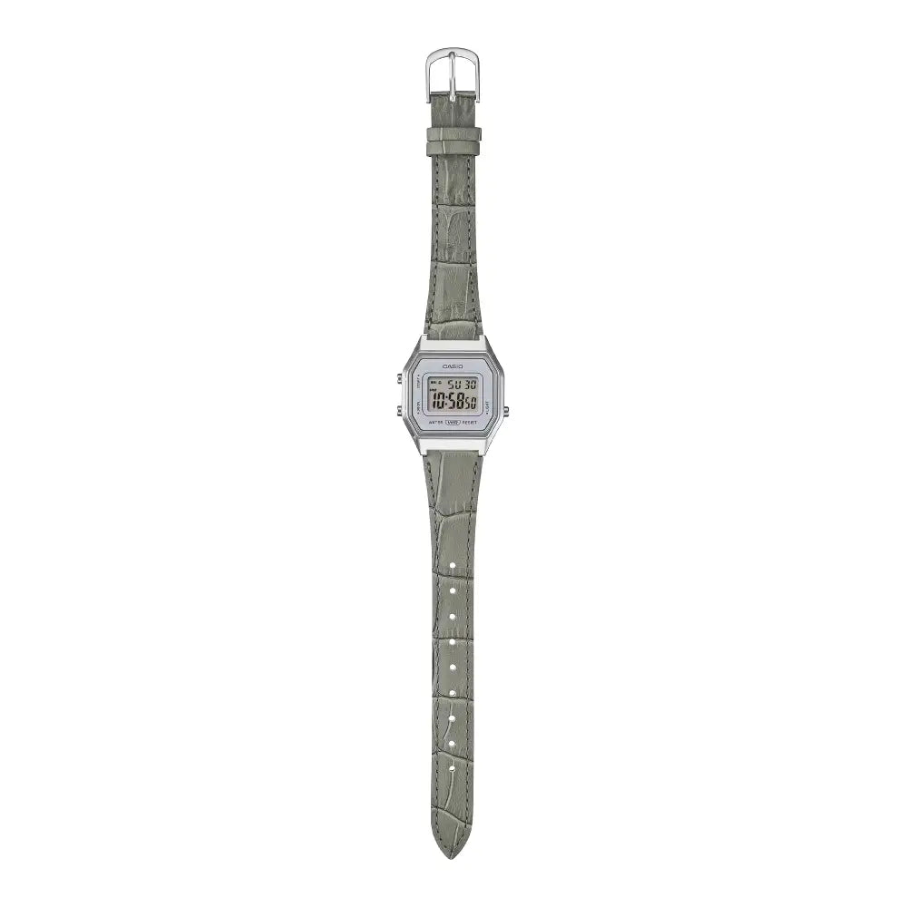 Casio Vintage LA680WEL-8A2 Silver Dial Digital 28.6mm Leather Strap Women's Watch