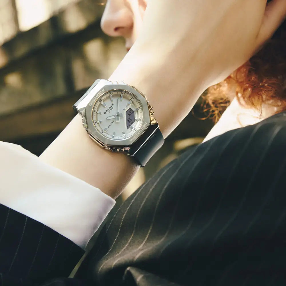 Casio G-Shock "Mini Metal CasiOak" GM-S2110-1A7 Silver Crosshatch Dial 40.5mm Bio-Based Resin Strap Unisex Watch
