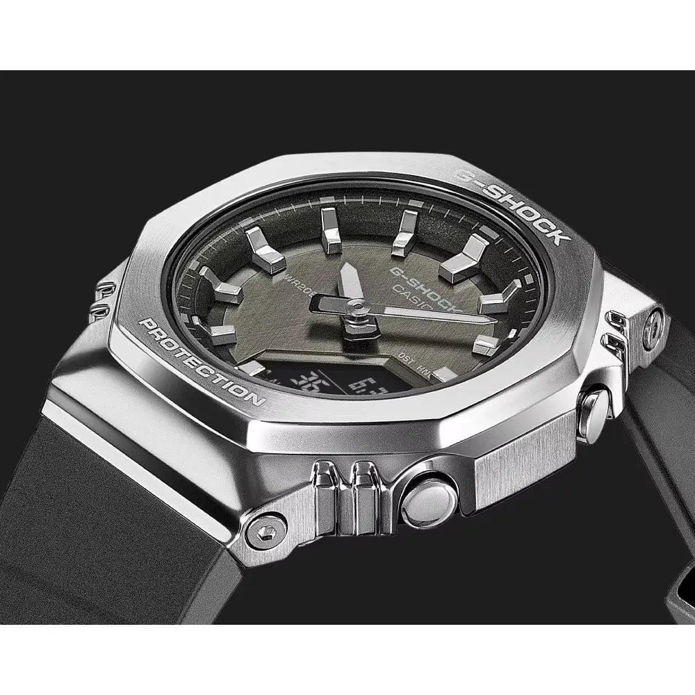 Casio G-Shock "Mini Metal CasiOak" GM-S2110-1A7 Silver Crosshatch Dial 40.5mm Bio-Based Resin Strap Unisex Watch
