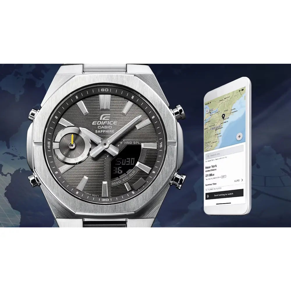 Casio Edifice ECB-S10DB-1A Slim Smartphone Link Black Dial 43mm Stainless Steel Men's Watch