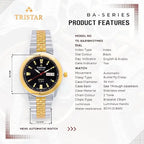 Tristar Automatic BA21BM2TM03 Black Dial Two-Tone Stainless Steel Men's Watch