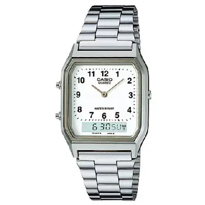 Casio Analog-Digital AQ-230A-7BMQ White Dial Stainless Steel Unisex Watch