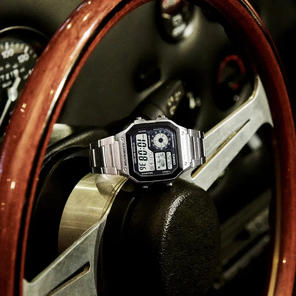 Casio World Time Digital AE-1200WHD-1AVDF Grey/Black Dial Digital and Analog Stainless Steel Men's Watch