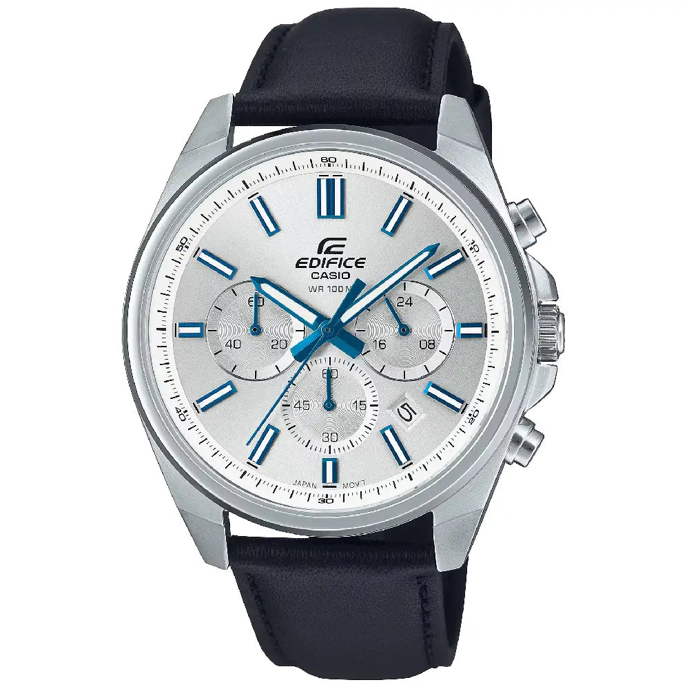 Casio Edifice EFV-650L-7AV Silver Dial 43.5mm Leather Men's Watch