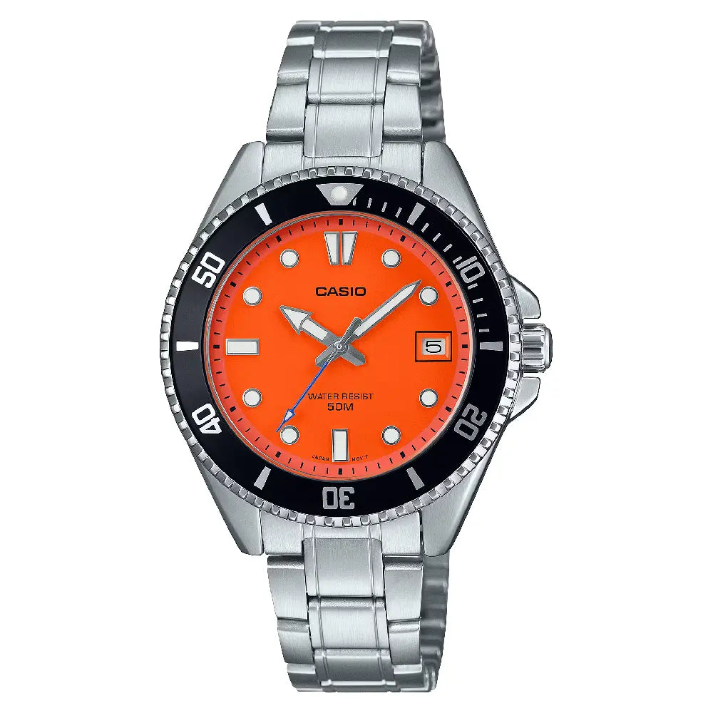 Casio Diver's MDV-10D-4A1VDF Analog Orange Dial Stainless Steel Watch