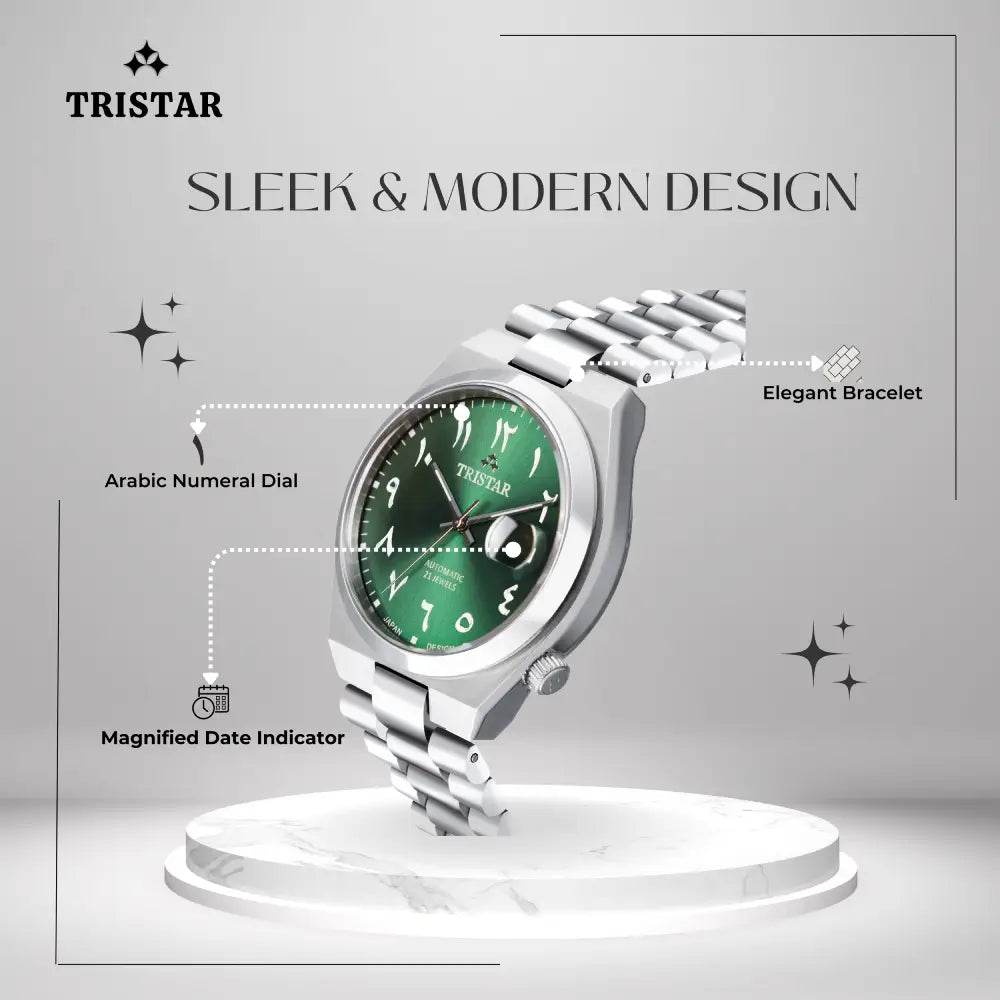 Tristar NJ33GMSSM02 Automatic Green Dial Arabic Dial Stainless Steel Men's Watch