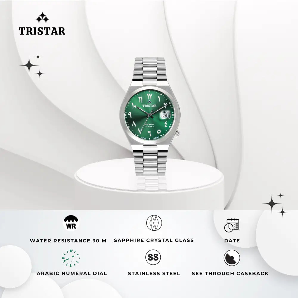 Tristar NJ33GMSSM02 Automatic Green Dial Arabic Dial Stainless Steel Men's Watch