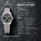 Tristar RD-Series Automatic Black Dial 40mm Stainless Steel Men's Watch - RD31BMSSM02