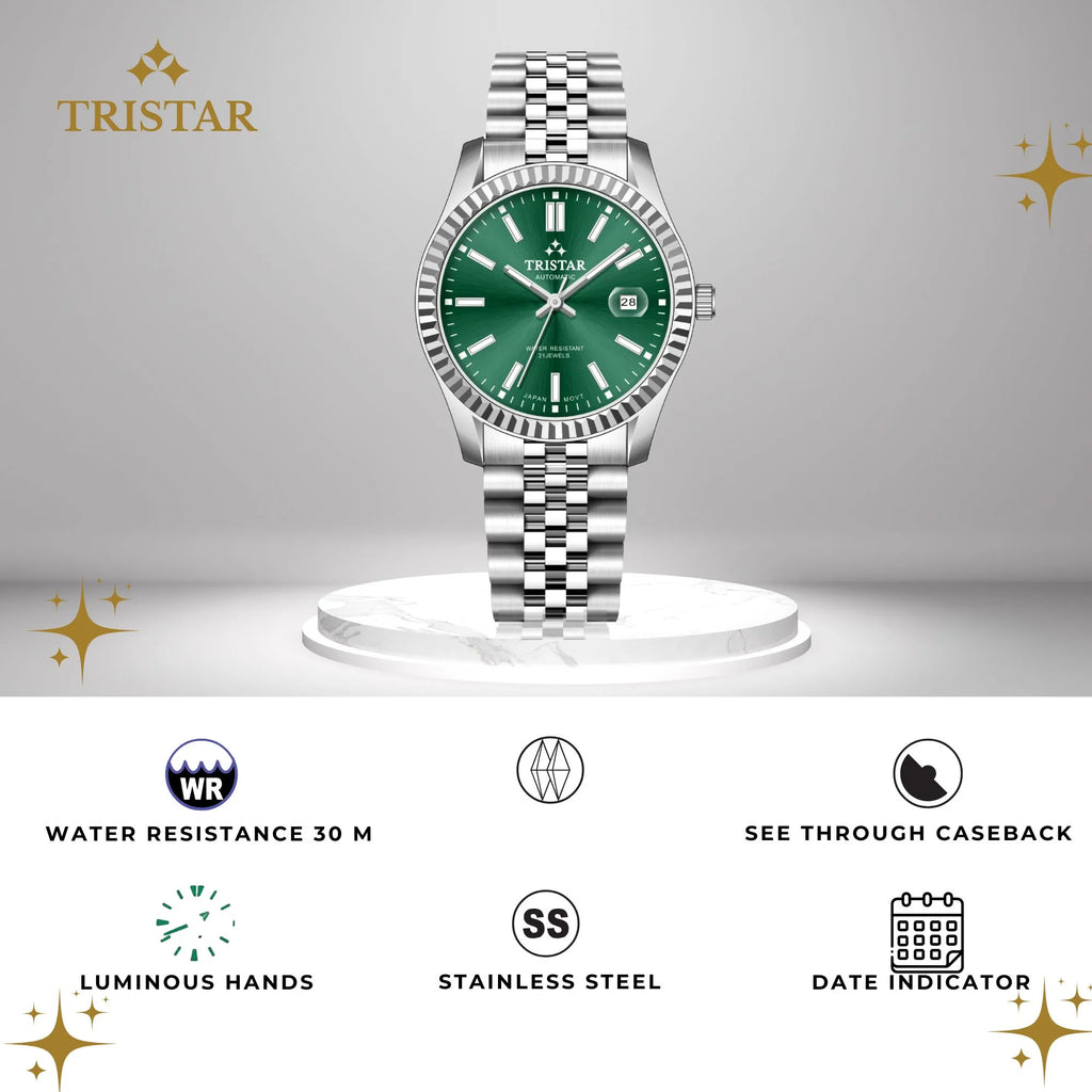 Tristar RD-Series Automatic Green Dial 40mm Stainless Steel Men's Watch - RD31GMSSM02