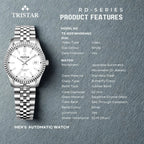 Tristar RD-Series Automatic White Dial 40mm Stainless Steel Men's Watch - RD31WMSSM02