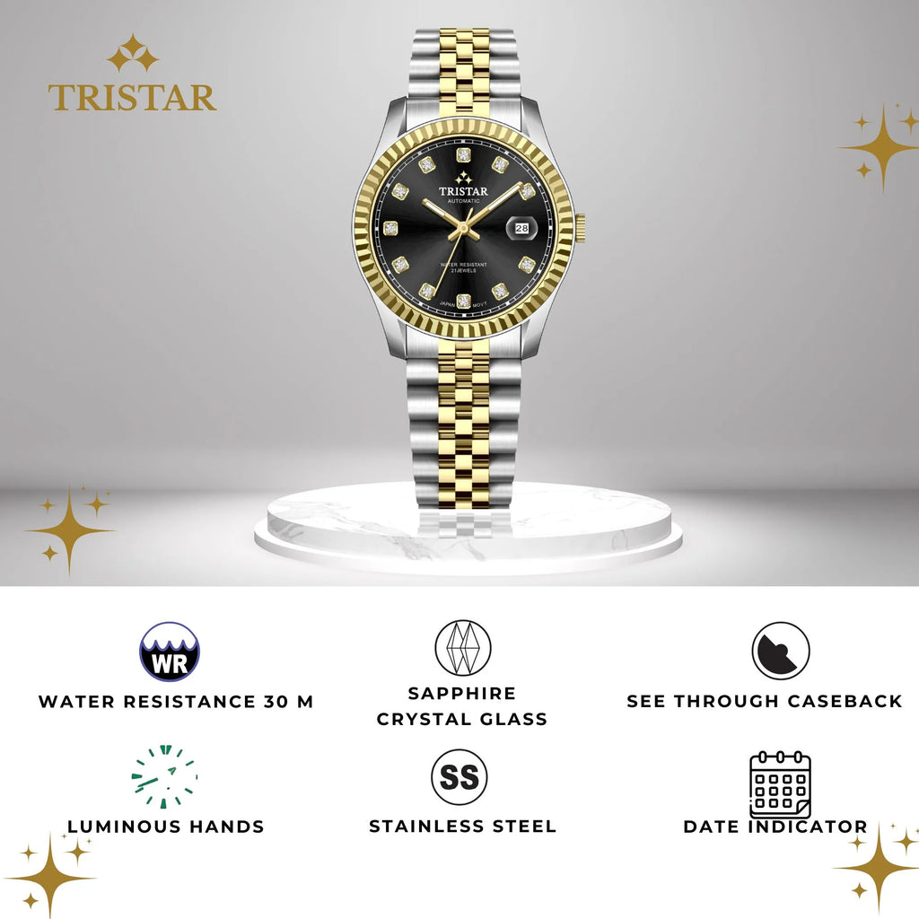 Tristar RD-Series Automatic Black Stone Dial 40mm Stainless Steel Men's Watch - RD41BM2TM02