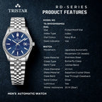 Tristar Automatic Fluted Motif Navy Blue Dial 40mm Stainless Steel Men's Watch -  RM31DMSSM02