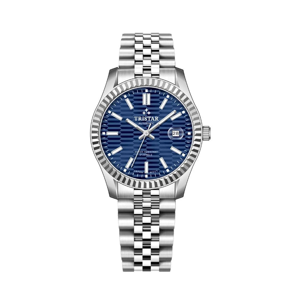 Tristar Automatic Fluted Motif Navy Blue Dial 40mm Stainless Steel Men's Watch -  RM31DMSSM02