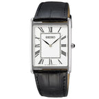 Seiko Essentials SWR049P1 (Seiko Tank) White Dial 28.4mm Leather Strap Men's Watch