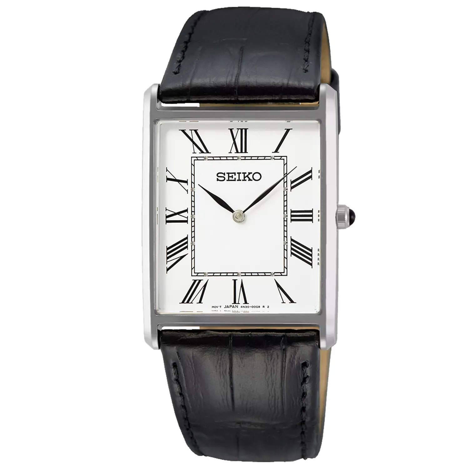 Seiko Essentials SWR049P1 (Seiko Tank) White Dial 28.4mm Leather Strap Men's Watch