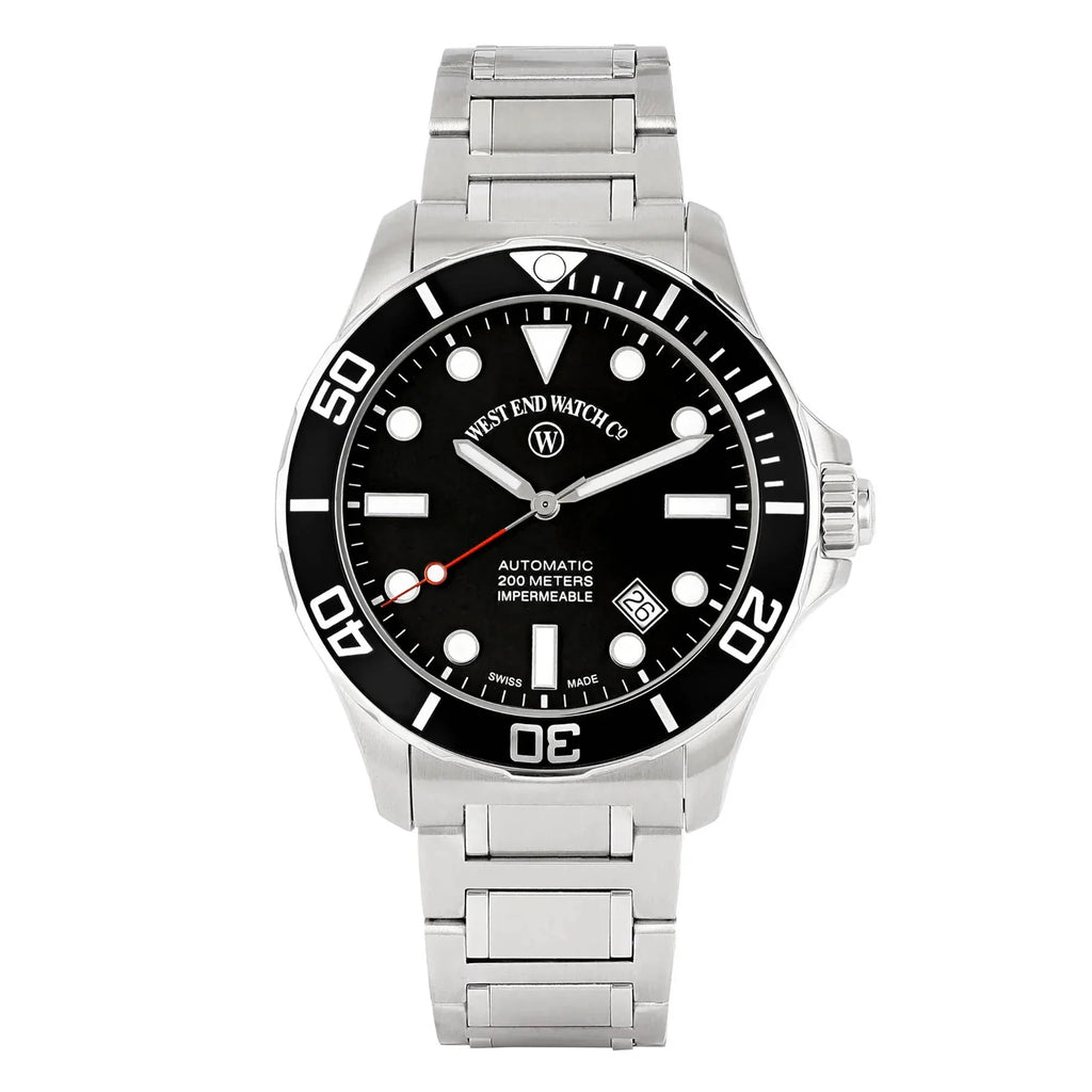 West End Impermeable Automatic Diver 6850.10.3333N-ALB Black Dial Stainless Steel Men's Watch